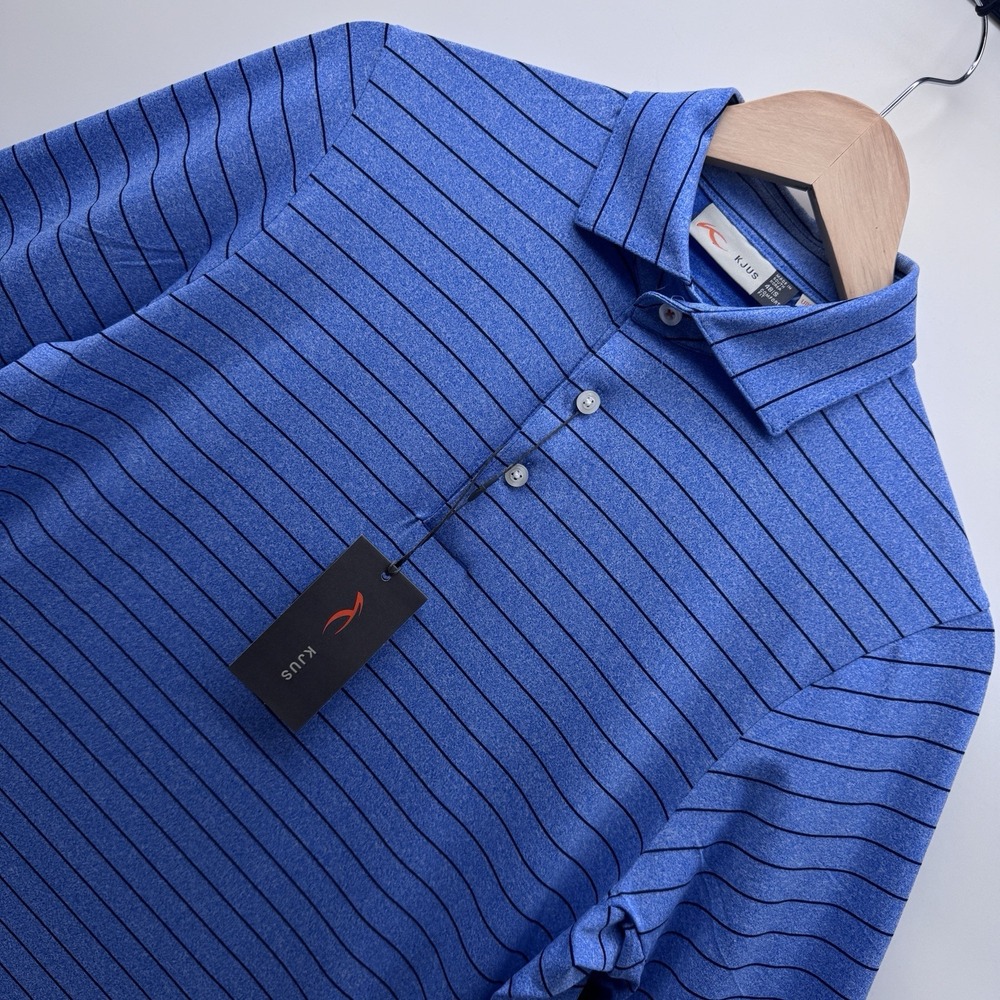 KJUS SOREN NWT Mens Sz 48/S Blue Melange Stripe Sleeve Comfort Golf Polo Shirt